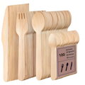 [Christmas Halloween] 100/200Pcs Disposable Knife Fork Spoon Set, Premium Birch Material, 50Pcs Knives 50Pcs Forks 50Pcs Spoons 50Pcs Dessert Spoons Combined Set Suitable For Christmas Halloween